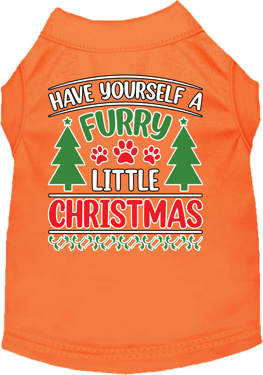 Furry Little Christmas Screen Print Dog Shirt Orange Size XS